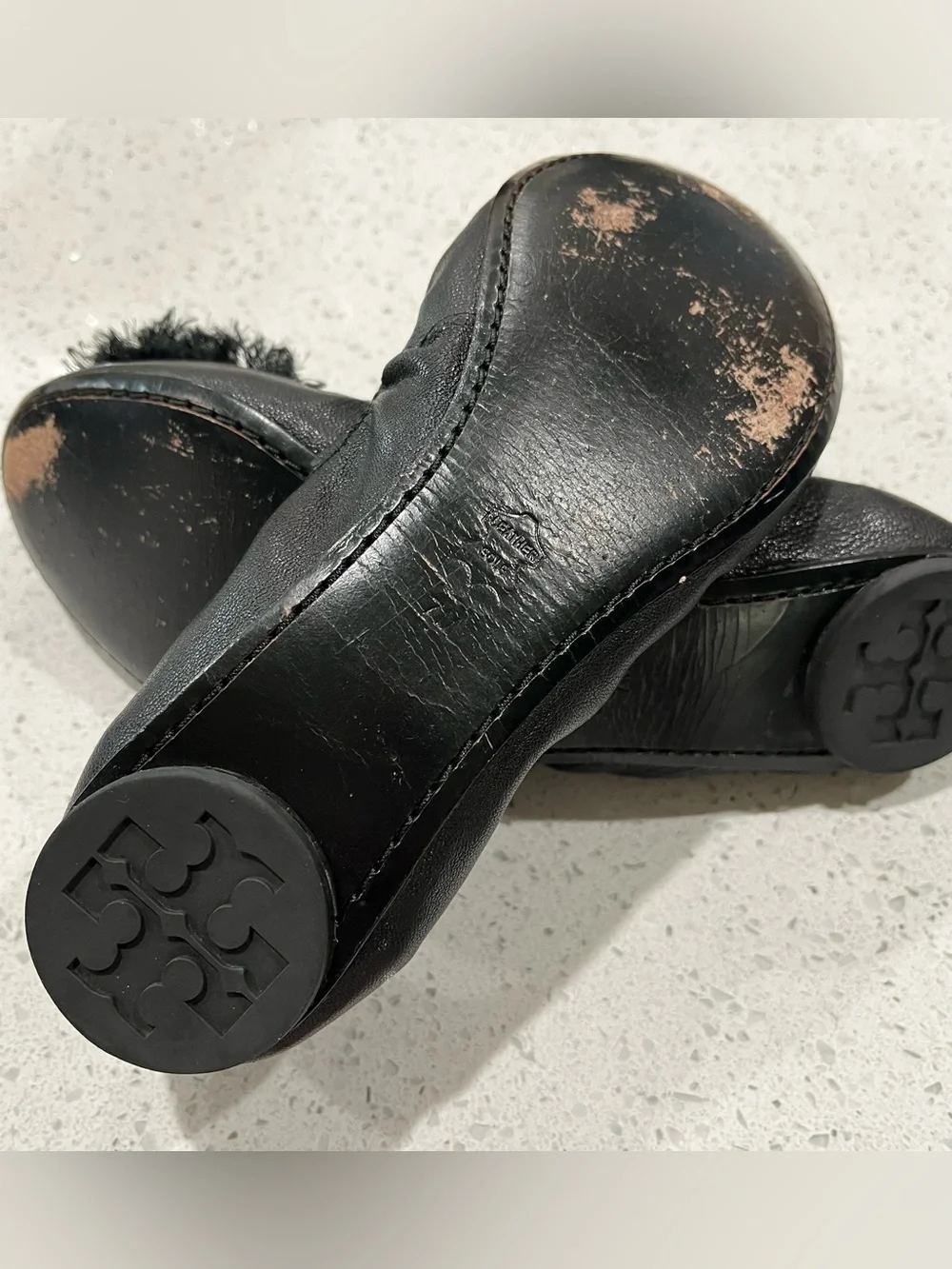 Tory Burch Amelia Black Leather Ballet Flats Size 7 Very Good Condition No Box